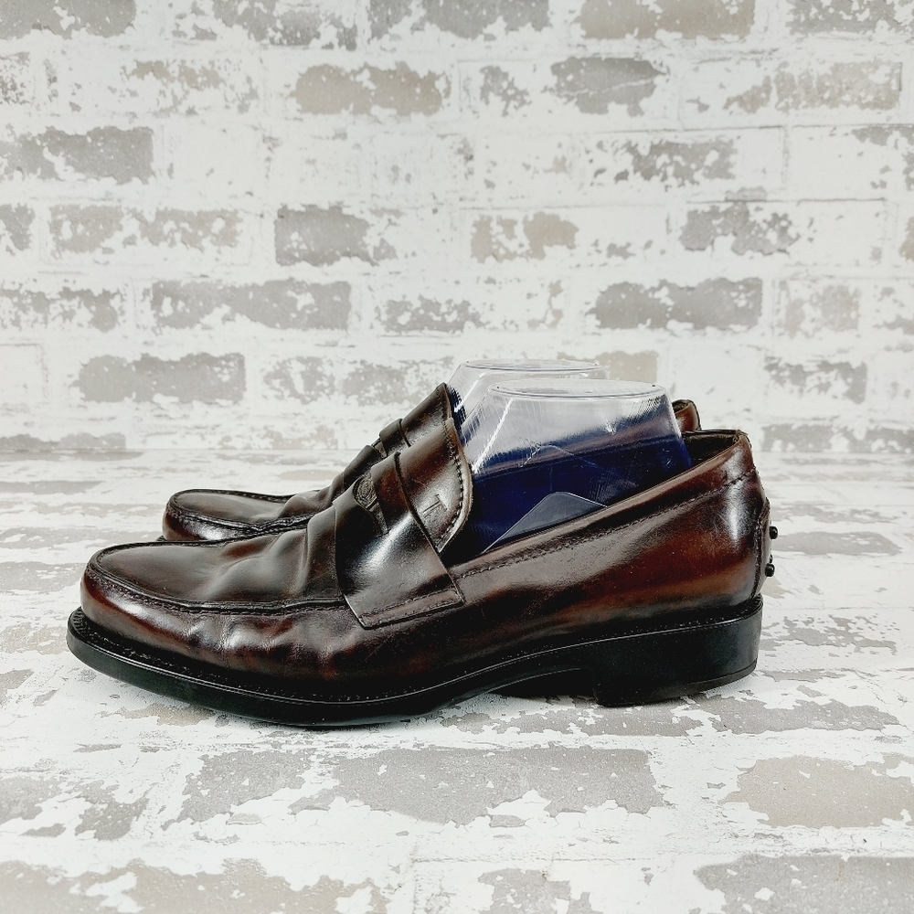 Tod's Brown Burgundy Leather Slip On Business Casual Penny Loafers T41